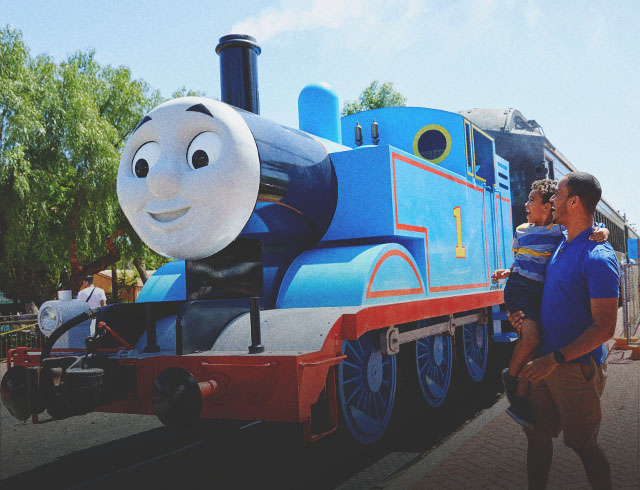 gather and son with Thomas the Tank Engine during Day Out With Thomas at Heritage Park