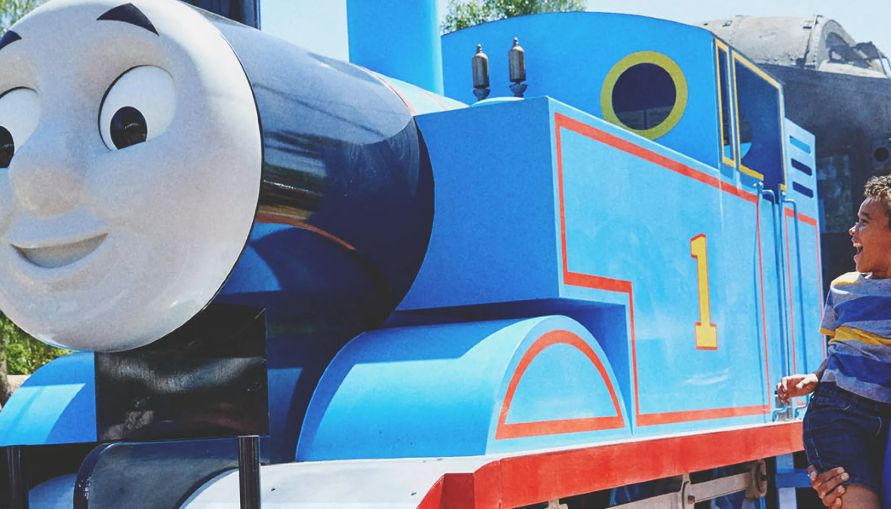 gather and son with Thomas the Tank Engine during Day Out With Thomas at Heritage Park